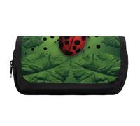 FekiLoot Green Leaf Ladybug Pencil Case Portable Zipper Large Capacity Pencil Bag Handheld Multi Function Portable Pencil Pouch Organizer for Family Office Supplies
