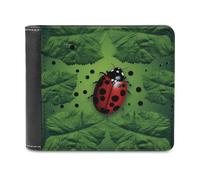 FekiLoot Green Leaf Ladybug PU Leather Wallet Bifold Wallet Front Pocket Wallets Fashion Purse Slim Billfold Credit Card Holder