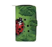 FekiLoot Green Leaf Ladybug Wallet Large Capacity Travel Double Fold Wallets Portable Zipper Leather Purse for Women Men