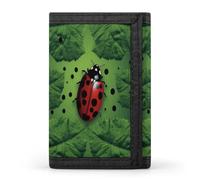 FekiLoot Green Leaf Ladybug Wallets Exquisite Trifold Wallet Front Pocket Wallet with Zipper Keychain Coin Purse Credit Card Holder for Adult