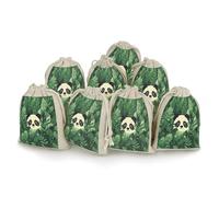 FekiLoot Green Leaves Panda Pattern 8 Pieces Muslin Bag,Drawstring Bag Washable Reusable,Sachet Bags for Wedding Party,Jewelry