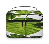 FekiLoot Green Leaves Pattern Makeup Bag Large Capacity Travel Cosmetic Bag Lightweight Hand-held Toiletry Bags Portable Cosmetic Pouch Cute Make Up Pouch for Women