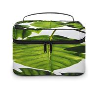 FekiLoot Green Leaves Pattern Makeup Bag Large Capacity Travel Cosmetic Bag Lightweight Hand-held Toiletry Bags Portable Cosmetic Pouch Cute Make Up Pouch for Women
