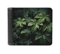 FekiLoot Green Leaves Pattern PU Leather Wallet Bifold Wallet Front Pocket Wallets Fashion Purse Slim Billfold Credit Card Holder