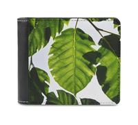 FekiLoot Green Leaves Pattern Wallet Large Capacity Slim Bifold Wallet with Multiple Card Slots PU Leather Men Purse