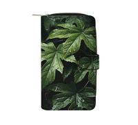 FekiLoot Green Leaves Pattern Wallet Large Capacity Travel Double Fold Wallets Portable Zipper Leather Purse for Women Men