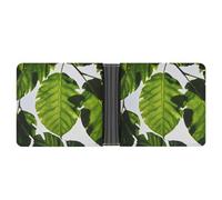 FekiLoot Green Leaves Pattern Wallet Slim Leather Bifold Wallet Extra Capacity Wallets with Multiple Card Slots Men Billfold