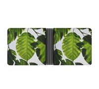 FekiLoot Green Leaves Pattern Wallet Slim Leather Bifold Wallet Extra Capacity Wallets with Multiple Card Slots Men Billfold