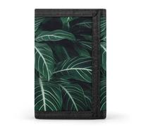 FekiLoot Green Long Leaves Wallets Exquisite Trifold Wallet Front Pocket Wallet with Zipper Keychain Coin Purse Credit Card Holder for Adult