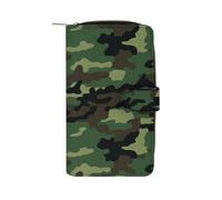 FekiLoot Green Military Camo Wallet Large Capacity Travel Double Fold Wallets Portable Zipper Leather Purse for Women Men
