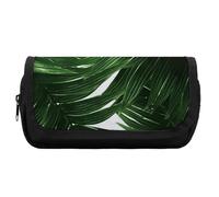 FekiLoot Green Palm Leaves Pencil Case Portable Zipper Large Capacity Pencil Bag Handheld Multi Function Portable Pencil Pouch Organizer for Family Office Supplies