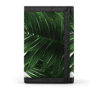 FekiLoot Green Palm Leaves Wallets Exquisite Trifold Wallet Front Pocket Wallet with Zipper Keychain Coin Purse Credit Card Holder for Adult