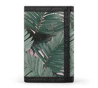 FekiLoot Green Palm Tree Leaves Pink Wallet Compact Blocking Trifold Wallets with Zipper Minimalist Purse Wallet Credit Card Holder