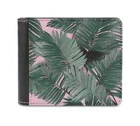 FekiLoot Green Palm Tree Leaves Pink Wallet Fashionable Slim Leather Wallet with Multiple Card Slots And Hidden Compartments Wallets