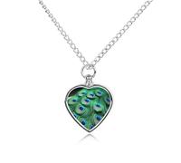 FekiLoot Green Peacock Feather Custom Ashes Necklace Personalized Pet Urn Hair Cremation Souvenir Necklace Memorial Keepsake Holder Pendant Heart Jewelry for Ashes Gift for Dog Loss