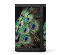 FekiLoot Green Peacock Feather Wallet for Women Men Trifold Wallet Large Front Pocket Wallets Travel Slim RFID Blocking Wallets Coin Purse Credit Card Holder