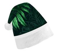 FekiLoot Green Tropical Jungle Plant Christmas Hat with Plush Brim And Liner Unisex Classic Holiday Santa Claus Hat for New Year Festive Holiday Party Supplies & Gifts
