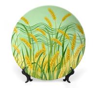 FekiLoot Green Wheat Field Decorative Plates Bone China Plates with Stand for Display 6inch Round Ceramic Dinner Plates Dessert Plate for Kitchen Party Coffee Table Decor Art