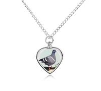 FekiLoot Grey Pigeon Print Custom Ashes Necklace Personalized Pet Urn Hair Cremation Souvenir Necklace Memorial Keepsake Holder Pendant Heart Jewelry for Ashes Gift for Dog Loss