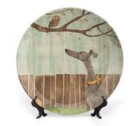 FekiLoot Greyhound in The Garden Bone China Decorative Plate for Art Crafts, Chinese Style Decorative Dish with Stand, Hanging Ceramic Plates Ornaments 6inch for Home, Office, Wall Decor