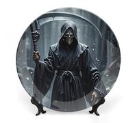 FekiLoot Grim Reaper Decorative Plates Bone China Plates with Stand for Display 6inch Round Ceramic Dinner Plates Dessert Plate for Kitchen Party Coffee Table Decor Art