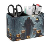 FekiLoot Grim Reaper PU Leather Pen Holder with 2 Compartments Rectangle Desk Storage Organizer Desktop Stationery Container Pencil Cup for Office School Home Accessories