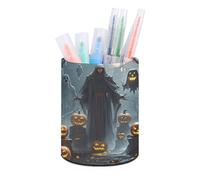 FekiLoot Grim Reaper Round Pen Holder Non Slip Pencil Organizer PU Leather Makeup Brush Storage Organizer Personalized Pen Cup Caddy for Desk Office Classroom Home