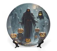 FekiLoot Grim ReaperDecorative Ceramic Plate Dinner Plate for Salad Dessert Round Display Plate Decorative Porcelain Dish Wall Ornament Microwave Oven Dishwasher Safe Gift 10inch