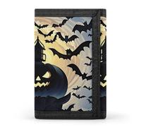 FekiLoot Halloween Flying Bats Wallet Portable Tri Fold Wallet with Zipper Coin Purse for Women Credit Car