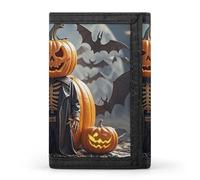 FekiLoot Halloween Funny Pumpkin Head Puppet Wallet Portable Tri Fold Wallet with Zipper Coin Purse for Women Credit Car