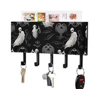 FekiLoot Halloween Goth Key Holder Wall Mount PU Leather Adhesive Key Rack with 5 Hooks Decorative Keys Storage Holder Mail Organizer Decor for Entryway Hallway Office Kitchen Black