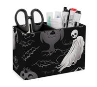 FekiLoot Halloween Goth PU Leather Pen Holder with 2 Compartments Rectangle Desk Storage Organizer Desktop Stationery Container Pencil Cup for Office School Home Accessories