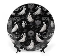FekiLoot Halloween GothDecorative Ceramic Plate Dinner Plate for Salad Dessert Round Display Plate Decorative Porcelain Dish Wall Ornament Microwave Oven Dishwasher Safe Gift 6inch