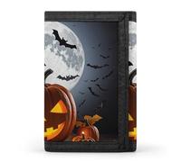 FekiLoot Halloween Moon Bat Pumpkin Wallet Men's Trifold Wallet Extra Capacity Credit Card Holder Cards Purse Front Pocket