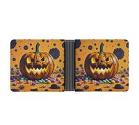 FekiLoot Halloween Pumpkin Monster Wallet Slim PU Bifold Design Wallet with Multiple Card Slots Wallets Extra Capacity Pocket Wallets