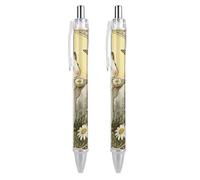 FekiLoot Hamster Daisy Meadow Ballpoint Pens Retractable Ball Point Pens Smooth-Flowing Black Ink 0.5mm Writing Pen Black Ink Pen for Men Women 2 PCS