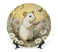FekiLoot Hamster Daisy Meadow Decorative Plates Bone China Plates with Stand for Display 8inch Round Ceramic Dinner Plates Dessert Plate for Kitchen Party Coffee Table Decor Art