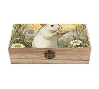 FekiLoot Hamster Daisy Meadow Wooden Storage Box Wooden Keepsake Box with Hinged Lid Vintage Rustic Chest Wood Jewelry Boxes for Jewelry, Photos, Memorabilia, Home Decor And Craft Organization