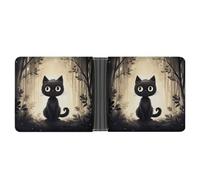 FekiLoot Hand Drawn Black Cat Leather Wallet Double-Sided Different Images Bifold Wallet Ultra Strong Stitching Slim Wallets