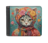 FekiLoot Hand Drawn Cat PU Leather Wallet Bifold Wallet Front Pocket Wallets Fashion Purse Slim Billfold Credit Card Holder