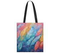 FekiLoot Hand Drawn Feathers Shopping Bag Foldable, Multipurpose Shoulder Bag, Reusable Grocery Bag Holder with Long Shoulder Strap, Waterproof Tote Bags for Work, Beach, Travel