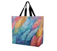 FekiLoot Hand Drawn Feathers Shopping Bag Foldable, Multipurpose Shoulder Bag, Reusable Grocery Bag Holder with Long Shoulder Strap, Waterproof Tote Bags for Work, Beach, Travel