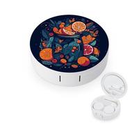 FekiLoot Hand Drawn Fruit Pattern Contact Lens Case Portable Travel Outdoor Contact Lens Cases Circle Leakproof Makeup Storage Box with Mirror for Home Office Dormitory