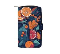FekiLoot Hand Drawn Fruit Pattern Wallet Large Capacity Travel Double Fold Wallets Portable Zipper Leather Purse for Women Men