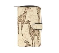 FekiLoot Hand Drawn Giraffes Wallet Large Capacity Travel Double Fold Wallets Portable Zipper Leather Purse for Women Men