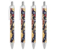 FekiLoot Hand Drawn Pomegranate Ballpoint Pens Retractable Black Ink Ballpoint Pens 0.5mm Medium Point Smooth Writing Pattern Pen with Super Soft Grip Cute Work Supplies for Men Women 4 PCS