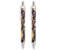 FekiLoot Hand Drawn Pomegranate Ballpoint Pens Retractable Black Ink Ballpoint Pens 0.5mm Medium Point Smooth Writing Pattern Pen with Super Soft Grip Cute Work Supplies for Men Women 2 PCS