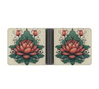 FekiLoot Hand Drawn Red Flower Leather Wallet Double-Sided Different Images Bifold Wallet Ultra Strong Stitching Slim Wallets