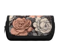 FekiLoot Hand Drawn Rose Pattern Pencil Case Office Pencil Box Large Capacity Pencil Box Pouch Holder Double Zipper Pencil Case Use to Organize Desktop And Plan Space Home Office