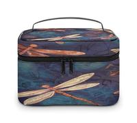 FekiLoot Hand Painted Dragonfly Makeup Bag Organizer Portable Travel Toiletry Bag with Handle Fashion Large Capacity Cosmetic Bags Lightweight Waterproof Makeup Storage Bags for Women